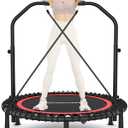 ANCHEER 40"/48" Foldable Mini Trampoline,Max Load 450lbs/550lbs Indoor Trampoline,with 4 Level Adjustable Foam Handle and Resistance Bands,Adult Exercise Trampoline for Home, Garden, and Gym (Red)