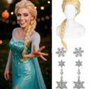 Swooflia White Braid Wig for Women & Cosplay Accessories - Convenient Set Includes Adjustable Wig Cap, Earings, Hair Clips, Cosplay Wig for Halloween, Costume, Party and Daily Use 