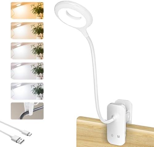 CUHIOY Clip on Reading Light for Bed Headboard, Rechargeable Battery Clamp on Bunk Bed Light, 5 Colors 5 Brightness Flexible Neck Desk Lamp, Eye Protect LED Touch Control Book Lights at Night for Kids
