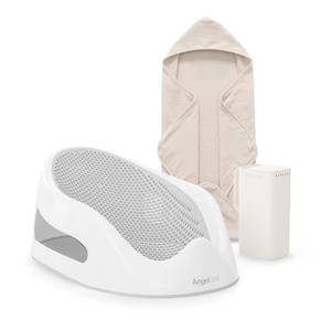 Angelcare Baby Bath Support Bundle, Bath Rinser & Hooded Towel, Gray