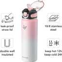 Enerbone 24 oz Insulated Water Bottle, Stainless Steel Bottle with Carrying Strap, Double-Wall Vacuum Insulation Design, Leakproof Sports Bottle with Straw, Keep Drinks Cold or Hot for Hours