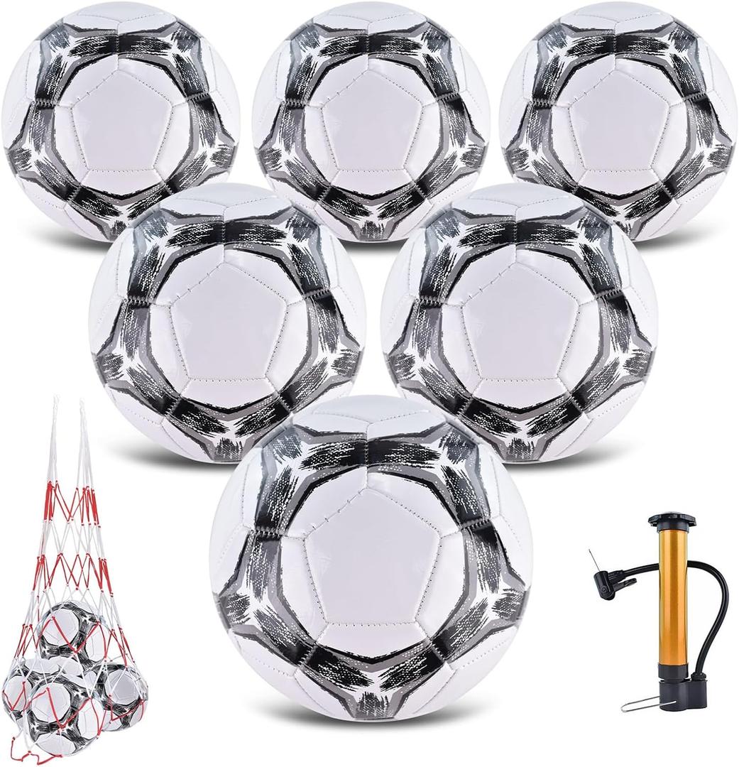 6 Pack Classic deflated Soccer Balls Size 3/4/5 with Pump and Mesh Bag for Lawn Training Practice Bulk Sport Gift for Beginner Adults