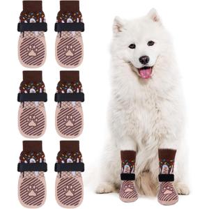 EXPAWLORER 6PCS Anti-Slip Dog Socks to Prevent Licking Paws,Dog Shoes for Hot Pavement,Best Paw Protector Traction Control on Hardwood Floor,Dog Booties for Puppy Small Medium Large Senior Dogs (Ice Cream)