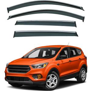 Set of 4 Front+Rear Smoke Tint with Chrome Trim Sun/Rain Guard Outside Mount Tape-On PVC Window Visors Compatible with 13-19 Escape
