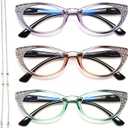 EYEURL Cat Eye Reading Glasses for Women - Blue Light Blocking 3 Pack Ladies Fashion Readers with Flexible Spring Hinges, Anti-Glare&UV Rays +1.50 Eyeglasses, Brown/Green/Purple