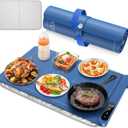 Warming Mat for Food - Rapid Full Surface Food Warming Mat, 6 Temp Settings, 6 H Timer Electric Warming Tray, Rollable Portable Warming Mat, Ideal for Parties, Buffets, Gatherings, 24x14 inch, Blue