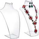 MyGift 12 Inch Clear Acrylic Necklace and Earring 3D Bust Jewelry Display Stand, Tabletop Neck Form Base Chain Holder for Home or Retail Showcase, Set of 2