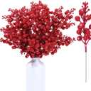 Geosar 36 Pcs Christmas Glittered Berries Stems 7.9 Inch Artificial Berries Sprays Branches Floral Pick for Christmas Tree Ornament, DIY Xmas Wreath, Crafts, Home Decor(Red,Pure Color)