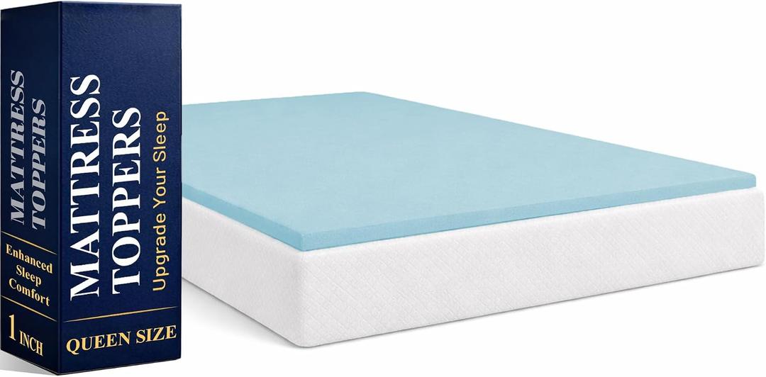 Greaton, 1-Inch Gel Memory Foam Mattress Topper, CertiPUR-US Certified for Superior Comfort and Support, Queen, Blue