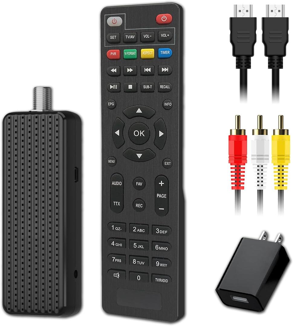 Mini Digital Converter Box for TV,1080P Digital TV Tuner Box with HDMI Output,3RCA Output,Recording and Playback,USB Multimedia Player,ATSC Tuner with HDMI&3RCA Cables,2in1 Remote Control Included