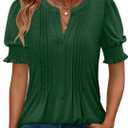 CRAZY GRID Women's Dressy Casual Top Puff Sleeve Summer Shirt Loose Trendy Pleated Blouse (3X-Large)