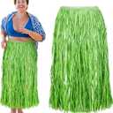 Mepase Plus Size Hula Skirt for Adults Women Simulation Raffia Grass with Flowers 54" x 30" Adjustable Hawaiian Skirt(Green,Fresh)