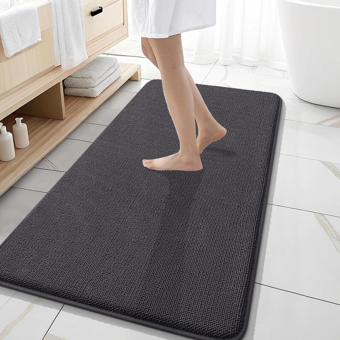 OLANLY Thick Memory Foam Bathroom Runner Rugs 47x20, Extra Soft Absorbent Long Bath Rug, Quick Dry, Non-Slip, Machine Washable Bath Mats for Bathroom, Tub and Shower, Home Decor Accessories, Dark Grey