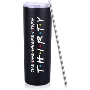 30th Birthday Gifts For Her 30th Birthday Gifts For Women 20oz Skinny Travel Tumbler Happy 30 Year Old Bday Presents For 1995 Born Woman Female Friend Sister Black Turn Thirty Cup