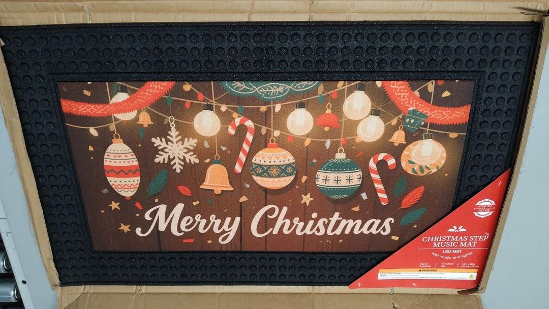 LUMI Merry Christmas Doormat with Lights & Music, 17x30 Funny Xmas Door Mat for Indoor Outdoor Decorations, Durable Non Slip Rubber Backing Welcome Mat, Christmas Lights