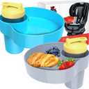 2PCS Car Seat Snack Tray for Kids: Kids Car Tray with Cup Holder, Toddlers Road Trip Essential, Travel Snacks Food Plate for Stroller, Snack Tray with a Cup Holder (Sky Blue&Gray)