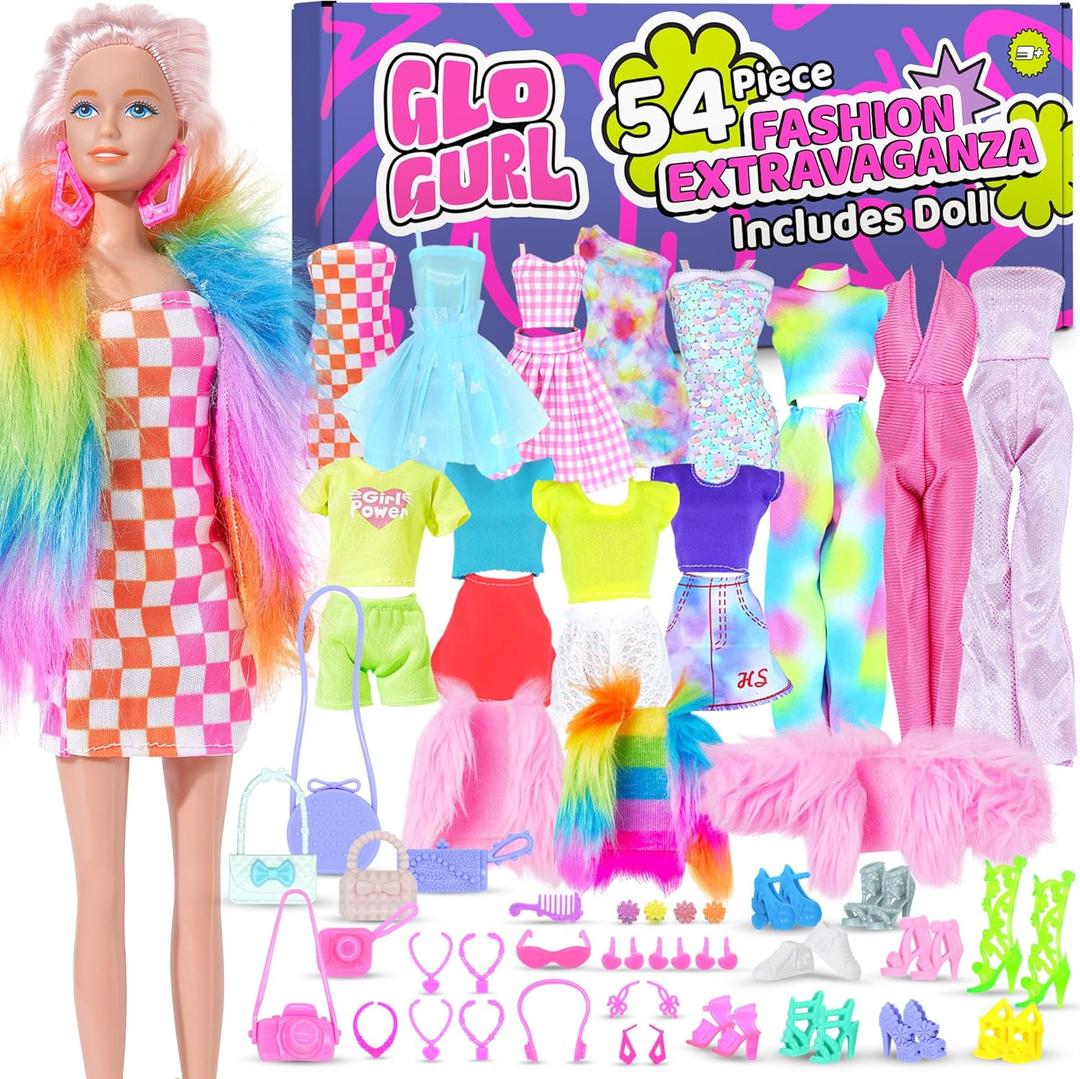 54 Pcs, 11.5 inch Doll Included, Extra Trendy Doll Clothes & Accessories Set | Girls Gift for Ages 5-7, Kids Toys for 3, 4, 5, 6, 7, 8 Year Old Birthdays or Any Occasion