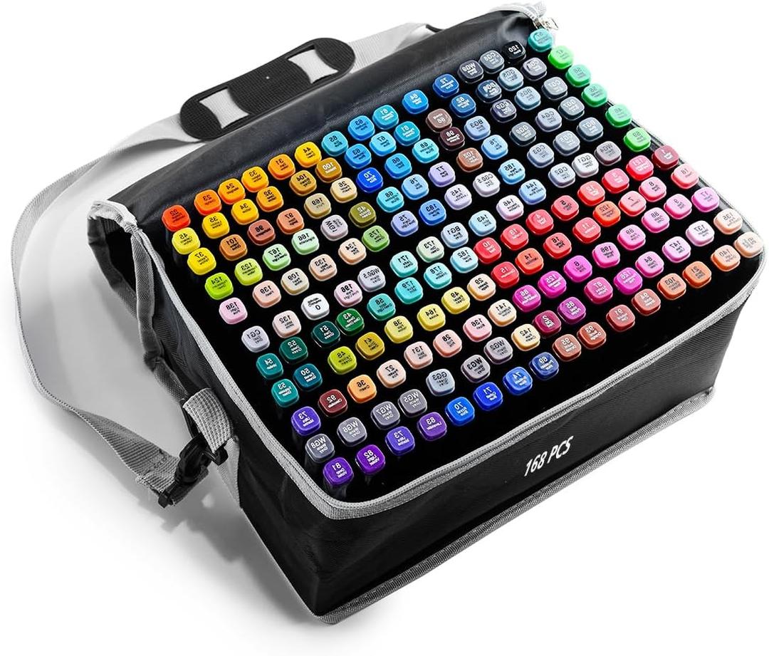 CREATSPARK Alcohol Markers 168 Colors with Base Dual Tip Art Drawing Markers for Anime Sketch Illustrations - Refillable