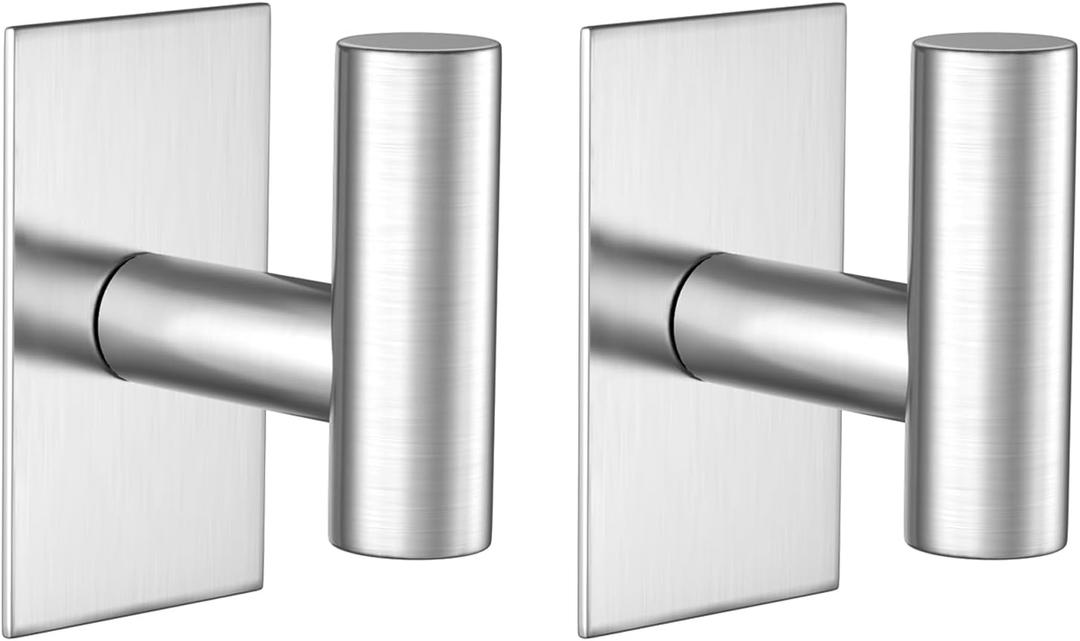 VAEHOLD Wall Towel Hooks, Heavy Duty Sticky Holder Waterproof Towel Hooks for Hanging Coat, Clothes, Closet Hook Wall Mount for Kitchen (Silver, Adhesive 2 Pack)