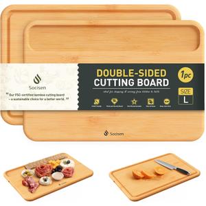 Bamboo Cutting Board Natural Non Toxic Chopping Wood Cutting Board With Juice Grooves Knife-Friendly Finish For Versatile Kitchen Use Ideal Charcuterie & Chopping Large Multi-Use New Home Must Haves (1pc: L (15"  10"))