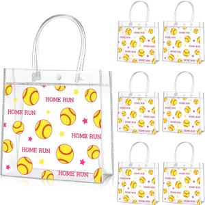 Aliceset 20 Pcs Softball Clear Gift Bag with Handles Plastic Soft Ball Goodie Sport Theme Party Favor Team Treat Bag for Birthday Team Snack, 8 x 8 x 3.15''