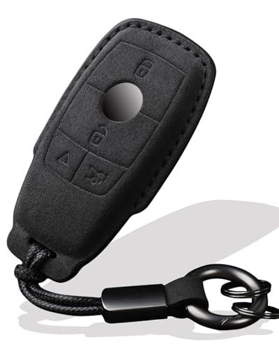 Xmzaimy Key Fob Cover for Mercedes Benz 2017-2020 E-Class S-Class 2019-2021 A-Class C-Class G-Class C E S G GLA GLC GLS GL GLE GLS Key case Smart Button Keys Case Protector Suede (Black, Style B)