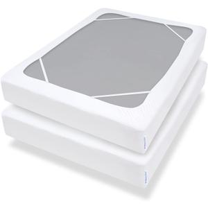 Box Spring Cover King Size with Smooth and Elastic Woven Material, Alternates for Bed Skirt, Wrinkle & Fading Resistant, Washable, Dustproof, White, 2 Pack