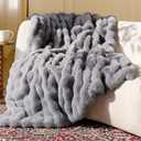 Ultra Soft Cozy Faux Fur Throw Blanket, Fuzzy Plush Thick Bubble Blanket, Oversize Luxury Fluffy Blanket for Couch, Bed, and Living Room, 50x60 Inches, Light Grey