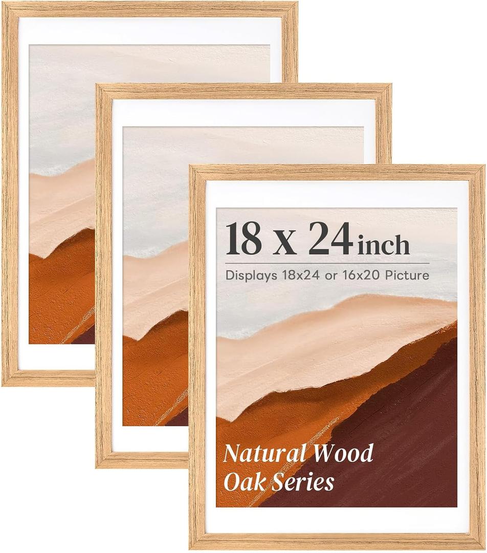 HOUSE DAY 3 Pack 18x24 Frame, 18 x 24 Poster Frame Natural Oak Solid Wood