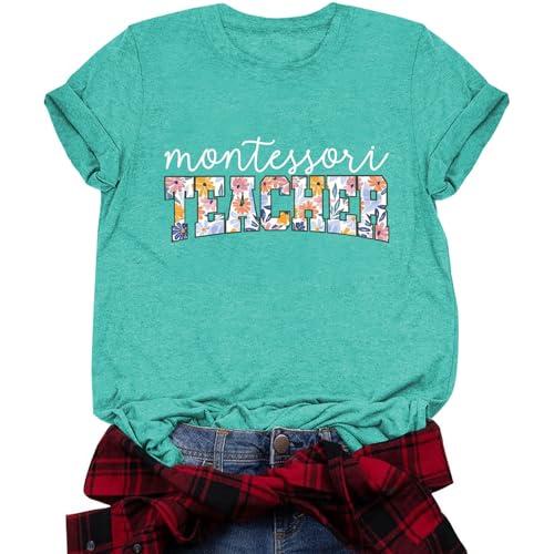 MontessoriTeacher Shirts for Women Teacher Gifts Short Sleeve Shirts Graphic Tees Summer Tops 2025 Size L