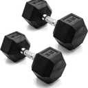 CAP 35 LB Rubber Coated Hex Dumbbell Weight, Rubber Free Weights for Home Gym Strength Training, Chrome Handle, Pair