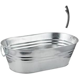 2 Pack Galvanized Steel Drinks- Oval, 5.5 Gallon Rustic Style Drinks Tub, Carry Handles - with Bottle Opener