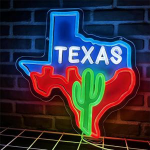 Texas Map Neon Signs for Wall Decor, Cactus LED Lights Signs Suitable for Bedroom Man Cave Bar Pub, Dimmable Art Wall Decorative Light Bar Sign
