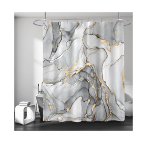 Grey Marble Shower Curtain, Modern Abstract Fabric Shower Curtains for Bathroom, Luxury Art Decor Silver Gray Gold Ink Texture Watercolor Shower Curtain Set with Hooks 72x72