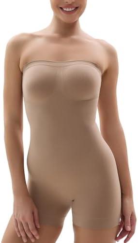 SHAPERX Strapless Shortie Bodysuit for Women Tummy Control Shapewear Seamless Body Shaper with Removable Straps, XXS/XS