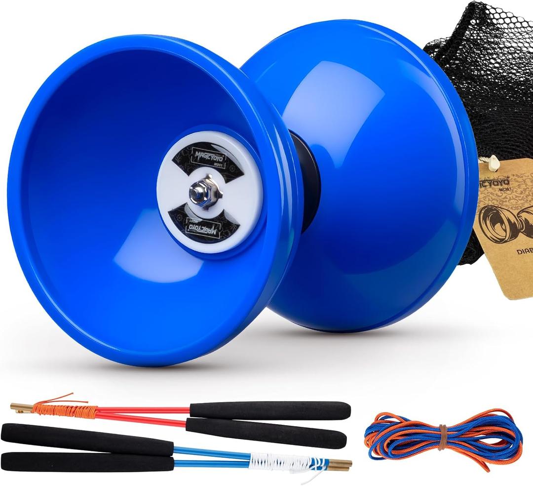 MAGICYOYO Pro Triple Bearing Diabolo Medium Size 5 Blue Chinese Yoyo Toy with 2 Pair Carbon Sticks+ 2 Extra Strings +1 Net Bag, High Performance Chinese Yoyo Diabolo Skill Toy