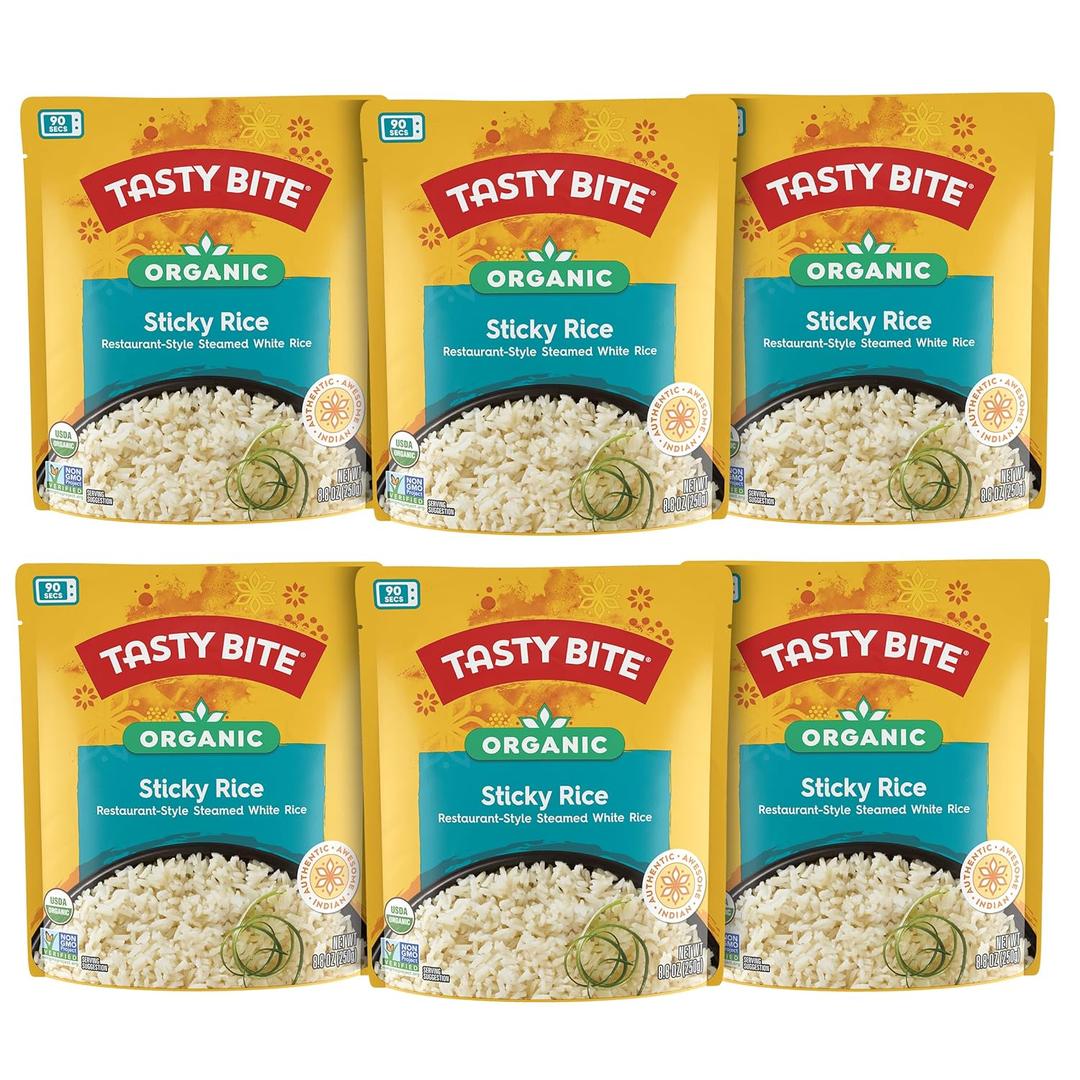Tasty Bite Organic Sticky Rice, 8.8 Ounce, Pack of 6, Ready to Eat, Microwavable, Vegan, Gluten-Free
