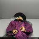 Halloween Witch Decorations Outdoor Life Size Hanging Talking Witch Animated Halloween Witch with Sound Activation and Red Eyes for Halloween Decorations Haunted House Prop Décor, Purple