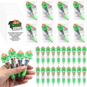 Sayglossy 50 Sets Dumpster Fire Pens Gifts Bulk, Funny Dumpster 4-in-1 Multicolor Ballpoint Pen Desk Accessories with Positive Cards for Employee Coworker Teacher Office Party Supplies