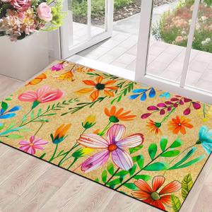 Likiyol Doormat Floral Door Mats Colorful Flowers Doormat Outdoor Entrance, Non Slip Welcome Mat with Rubber Backing for Front Door, Entryway, Low Profile, Absorbent, 18'' x 30'', Colorful-E