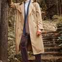 Runcati Mens Trench Coat Double Breasted Belted Windbreaker Jackets Lapel Lightweight Long Jacket Casual Overcoat (Beige)