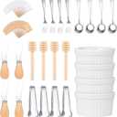 44Pcs Charcuterie Board Accessories Stainless Steel Cheese Spreader Knives Set, Mini Serving Spoons, Blank Toothpick Flags, Bowl for Christmas Pastry Making, forks and Mini Serving Tongs