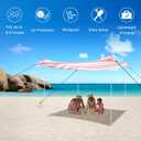 Beach Tent Canopy, UPF 50+ UV Protection Beach Sun Shade, Portable 1010 FT Large Pop-Up Tent Sun Shelter with Sand Anchors, Ground Pegs, Easy Setup for Camping, Park, and Backyard Fun-Pink Stripe