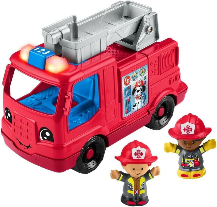 Fisher-Price Little People Toddler Toy Fire Truck Musical Push-Along Vehicle with 2 Figures for Pretend Play Ages 1+ Years