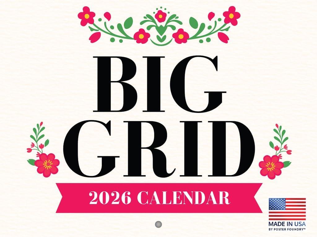 Elegant Floral Big Grid Calendar 2026 Monthly Wall Calender 12 Month | American Made In The USA