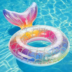 MoKo Inflatable Swimming Ring, Cute Pool Float Tube Decorations Swim Tubes Outdoor Pool Beach Water Floats Party Supplies Floaties (Rainbow Silver Scales)