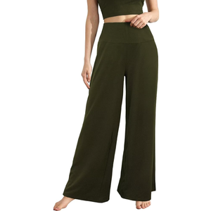 CHICASIMR Wide Leg Womens Pants High Waist Loose Flowy Comfy Lounge Stretch Soft Women Pants Casual Pants, Green, Size L