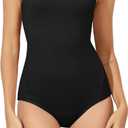Beautikini Period Swimwear One Piece Leakproof Menstrual Swimsuit Racerback Color Block Bathing Suit for Teen Girls Women (Black, M)