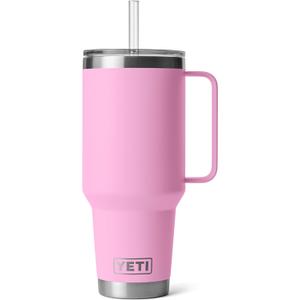 YETI Rambler 42 oz Tumbler with Handle and Straw Lid, Travel Mug Water Tumbler, Vacuum Insulated Cup with Handle, Stainless Steel, Power Pink