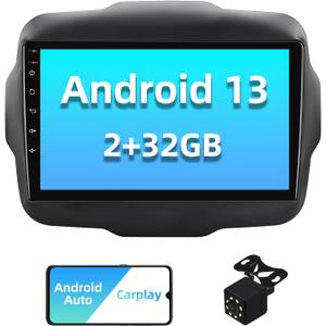 2+32G Android 13 Double Din Car Stereo for Jeep Renegade 2016-2018 with 9 Inch Touchscreen Radio Built-in Wireless Carplay/Android Auto/GPS/Bluetooth/FM/AUX-in/Steering Wheel Controls/Backup Camera